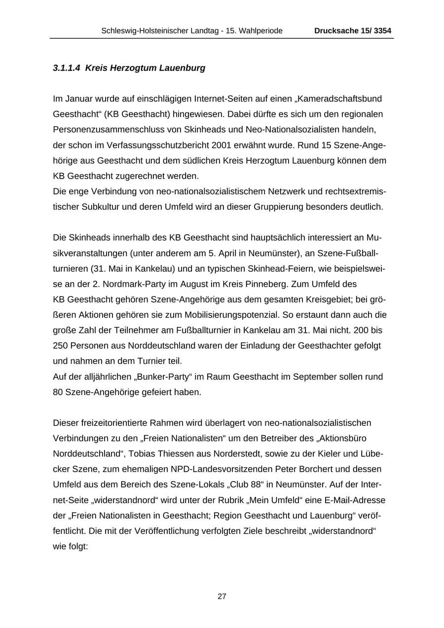 Seite 27 des Verfassungsschutzbericht 2003 Schleswig-Holstein