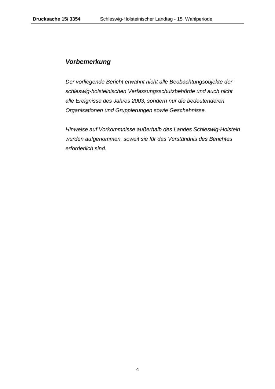 Seite 4 des Verfassungsschutzbericht 2003 Schleswig-Holstein