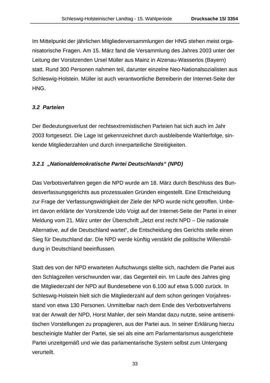Seite 33 des Verfassungsschutzbericht 2003 Schleswig-Holstein