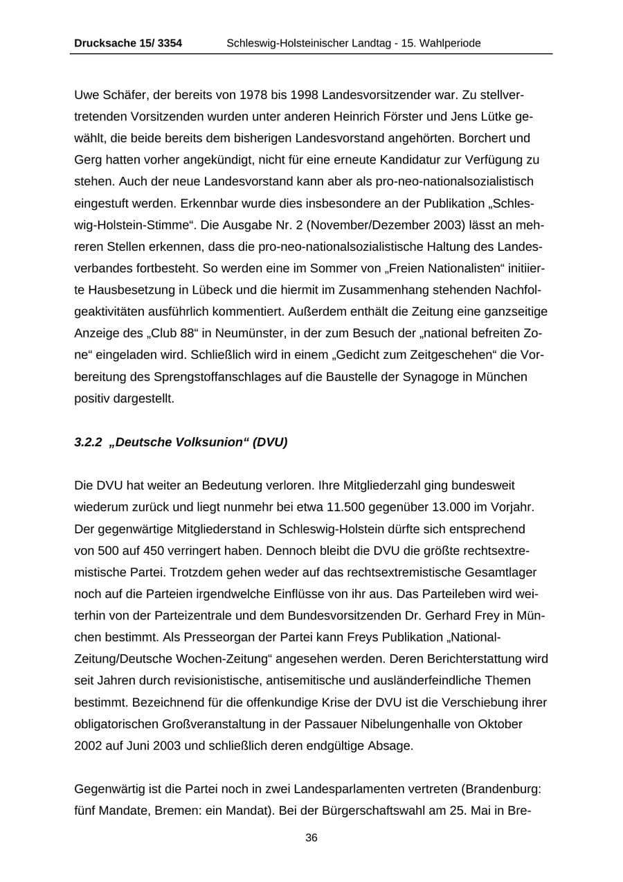 Seite 36 des Verfassungsschutzbericht 2003 Schleswig-Holstein