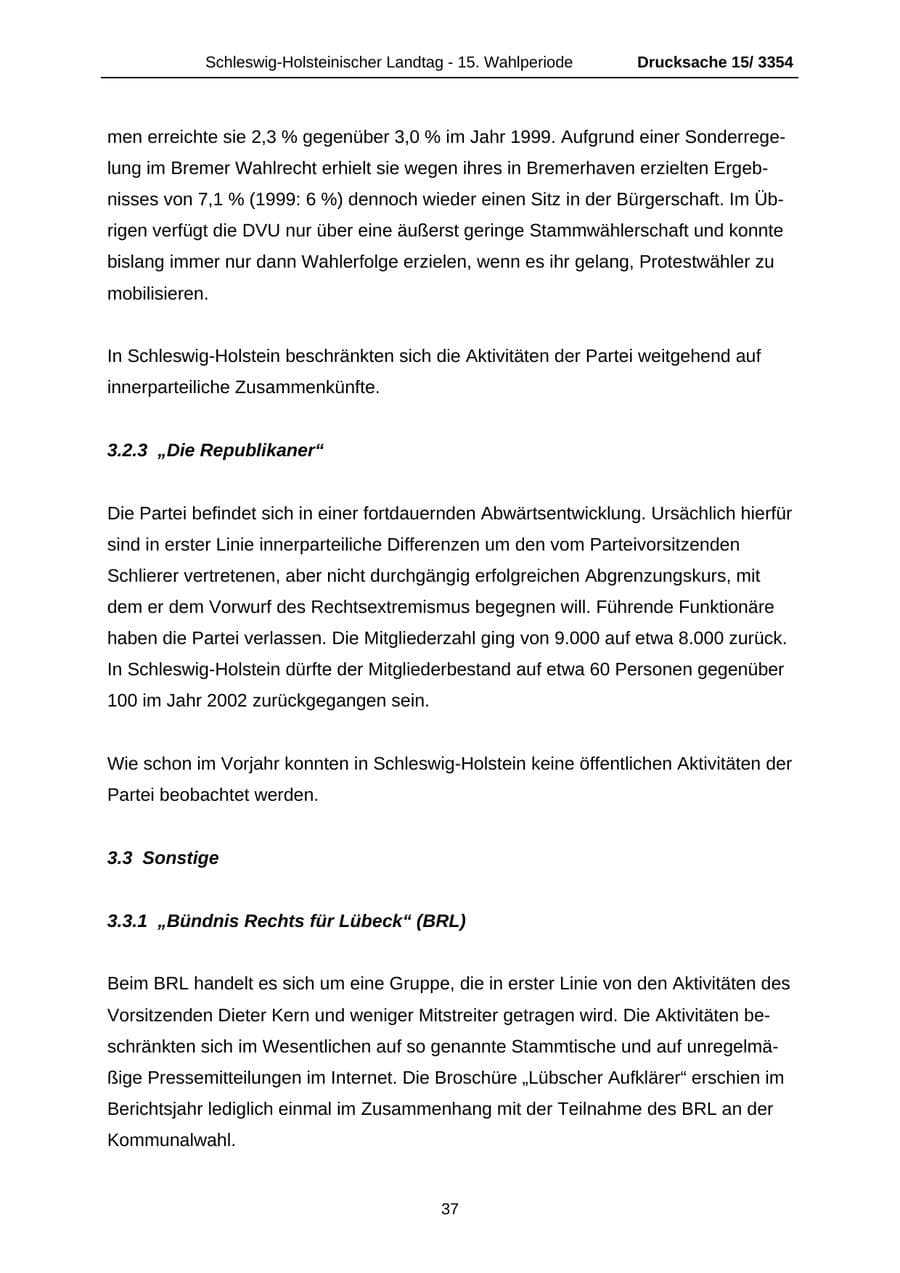 Seite 37 des Verfassungsschutzbericht 2003 Schleswig-Holstein