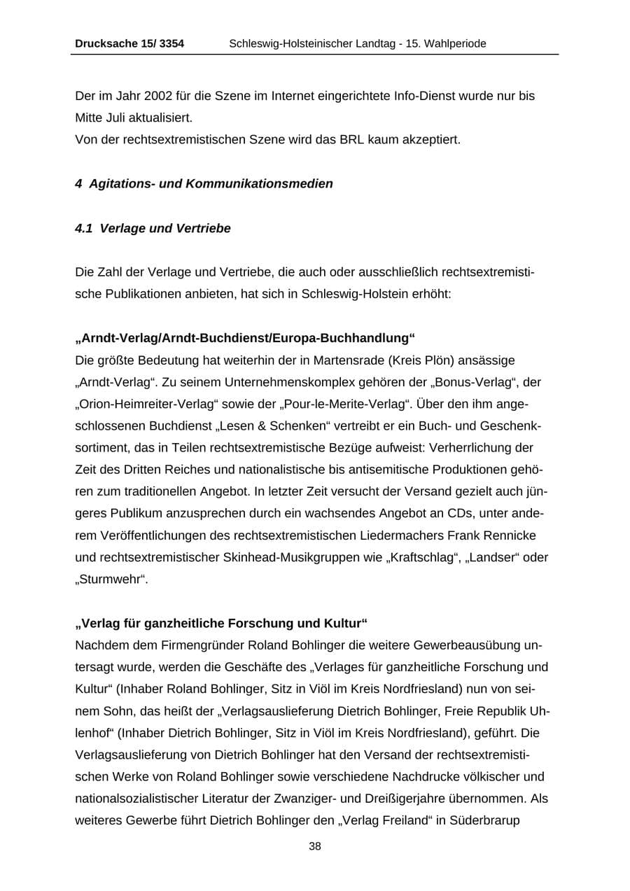 Seite 38 des Verfassungsschutzbericht 2003 Schleswig-Holstein