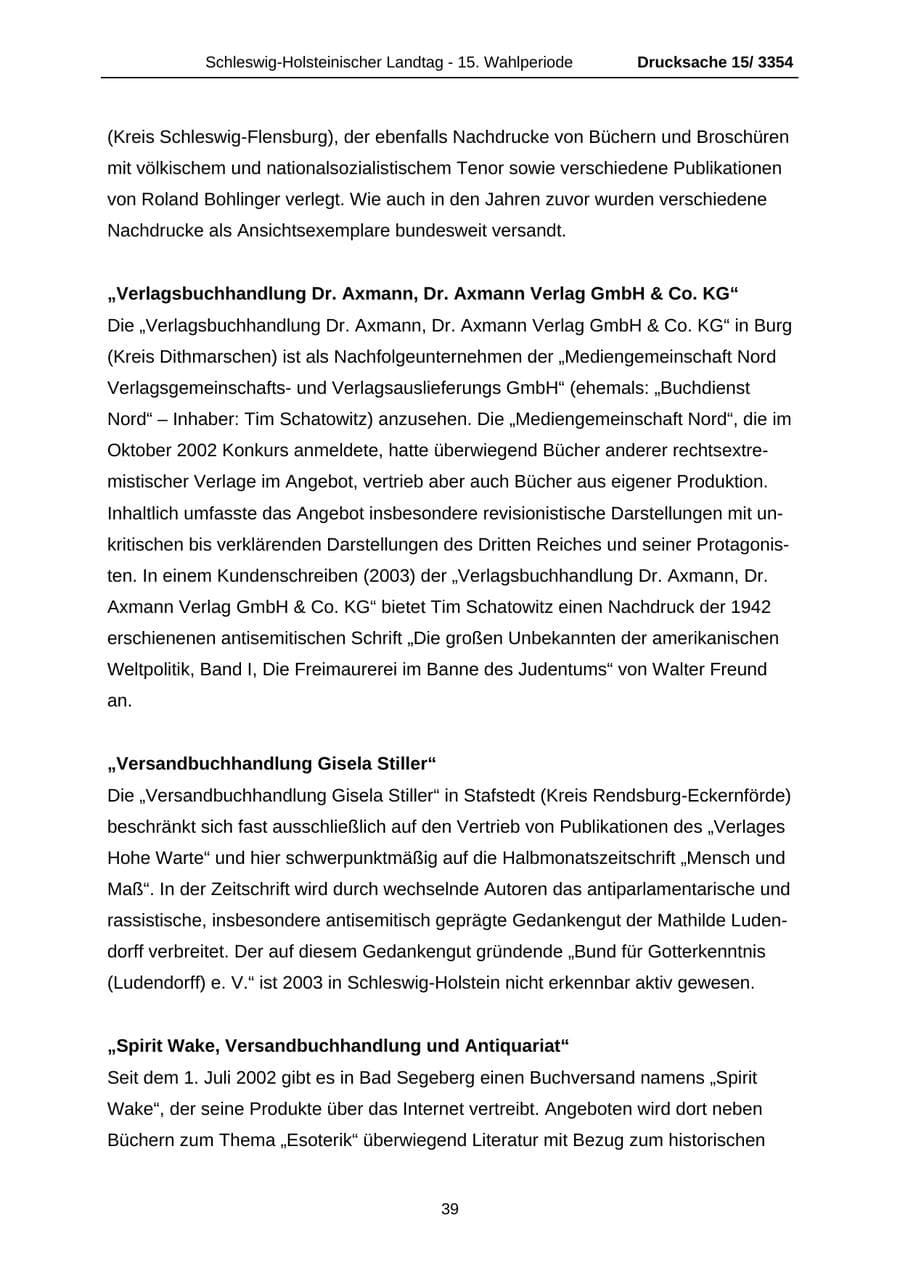 Seite 39 des Verfassungsschutzbericht 2003 Schleswig-Holstein
