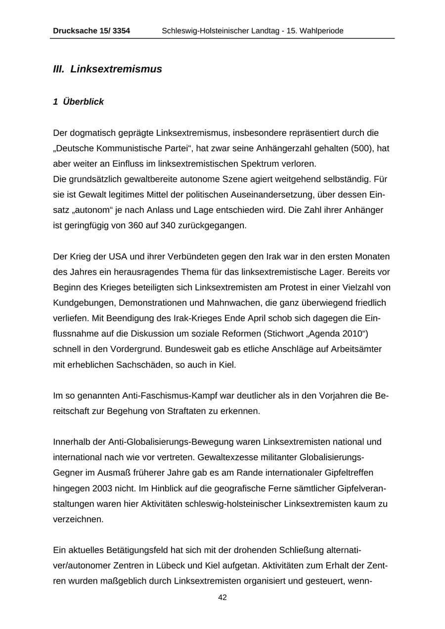 Seite 42 des Verfassungsschutzbericht 2003 Schleswig-Holstein