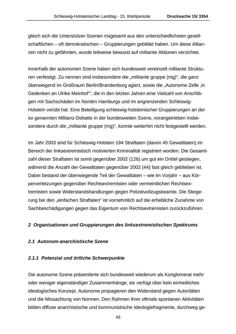Seite 43 des Verfassungsschutzbericht 2003 Schleswig-Holstein
