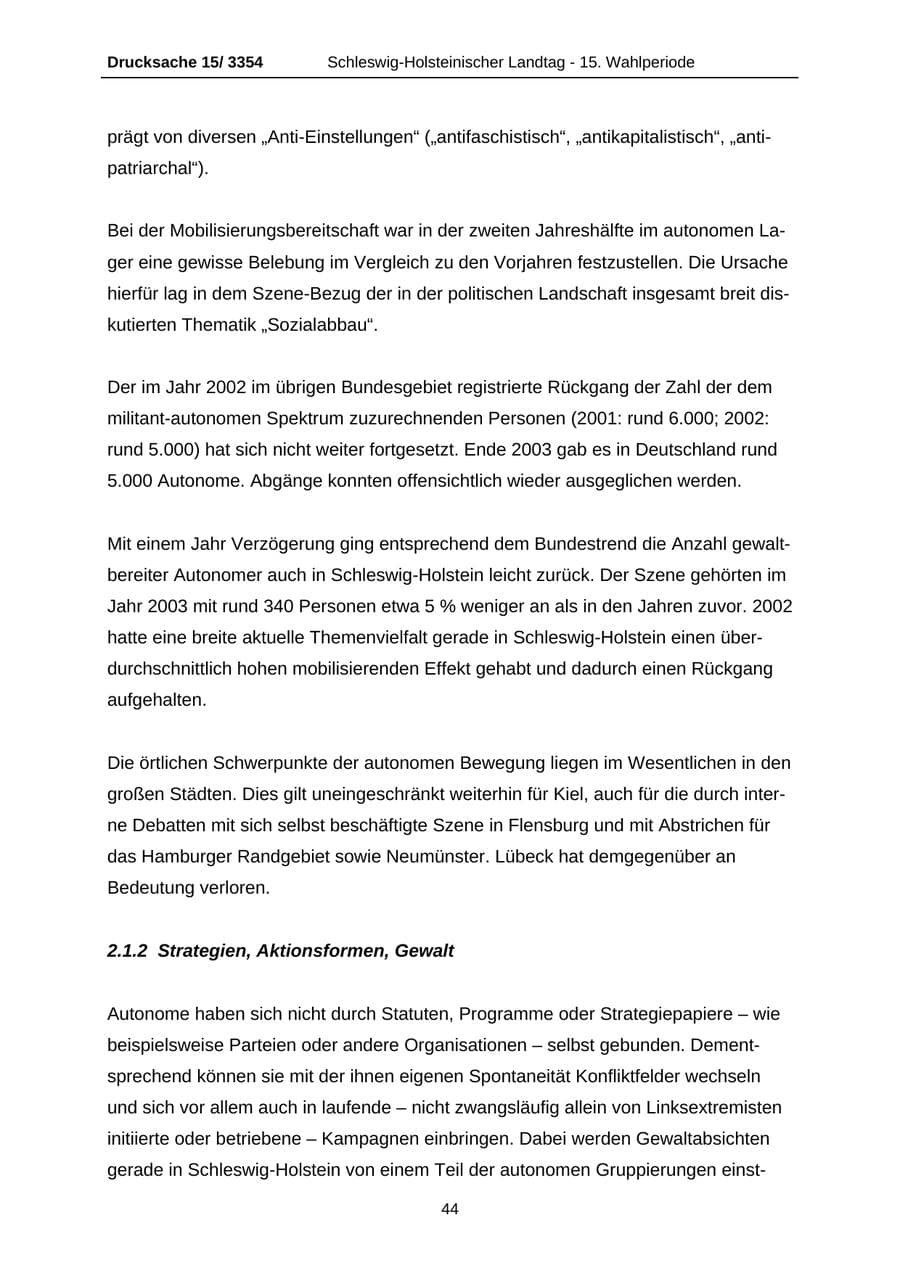 Seite 44 des Verfassungsschutzbericht 2003 Schleswig-Holstein
