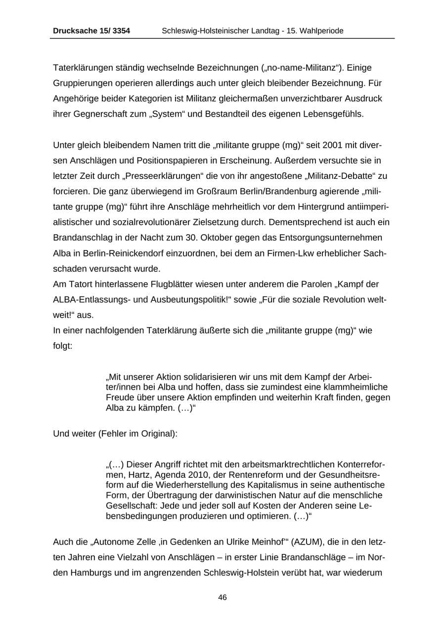 Seite 46 des Verfassungsschutzbericht 2003 Schleswig-Holstein