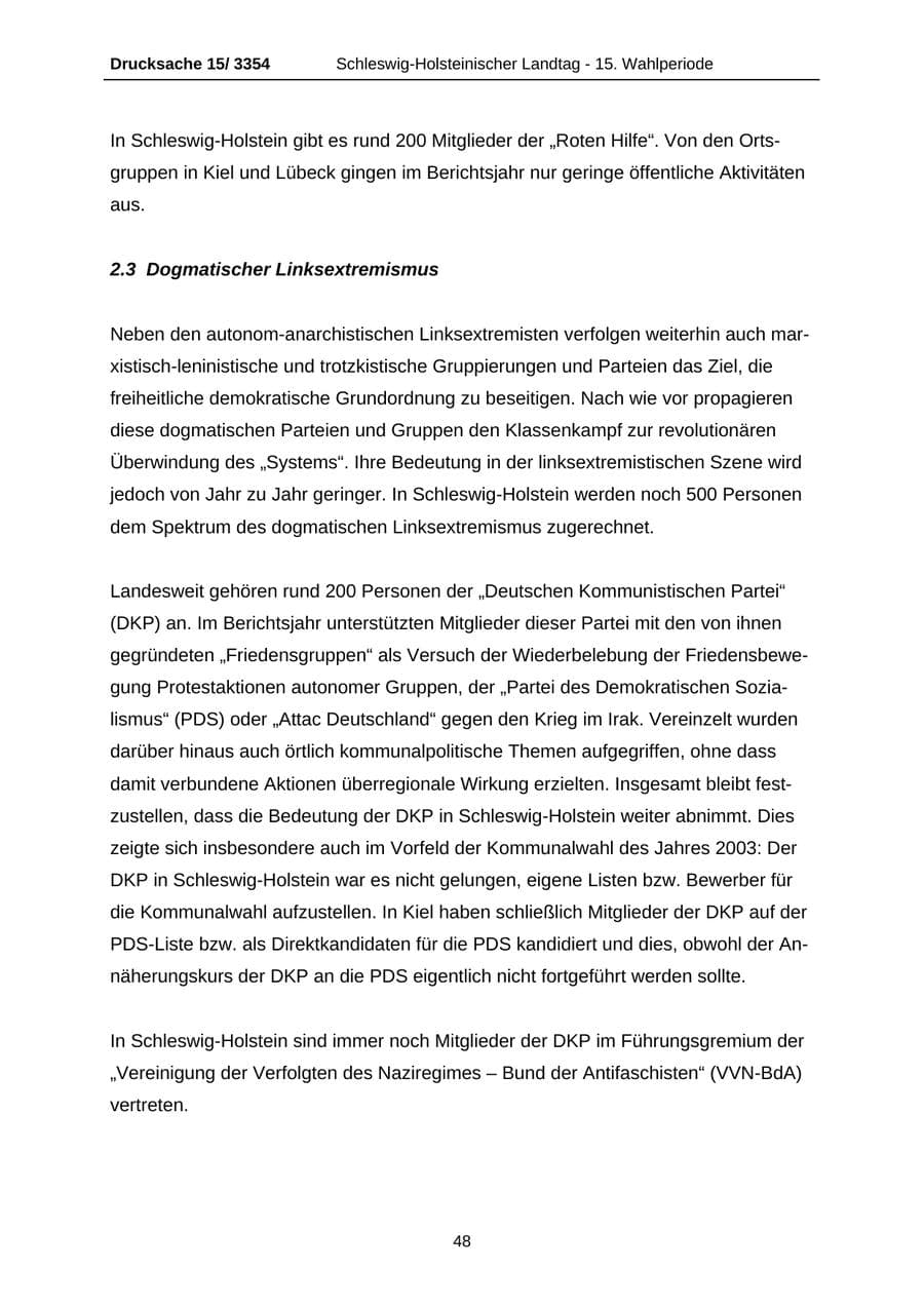Seite 48 des Verfassungsschutzbericht 2003 Schleswig-Holstein