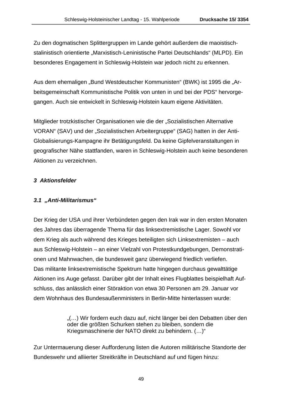 Seite 49 des Verfassungsschutzbericht 2003 Schleswig-Holstein