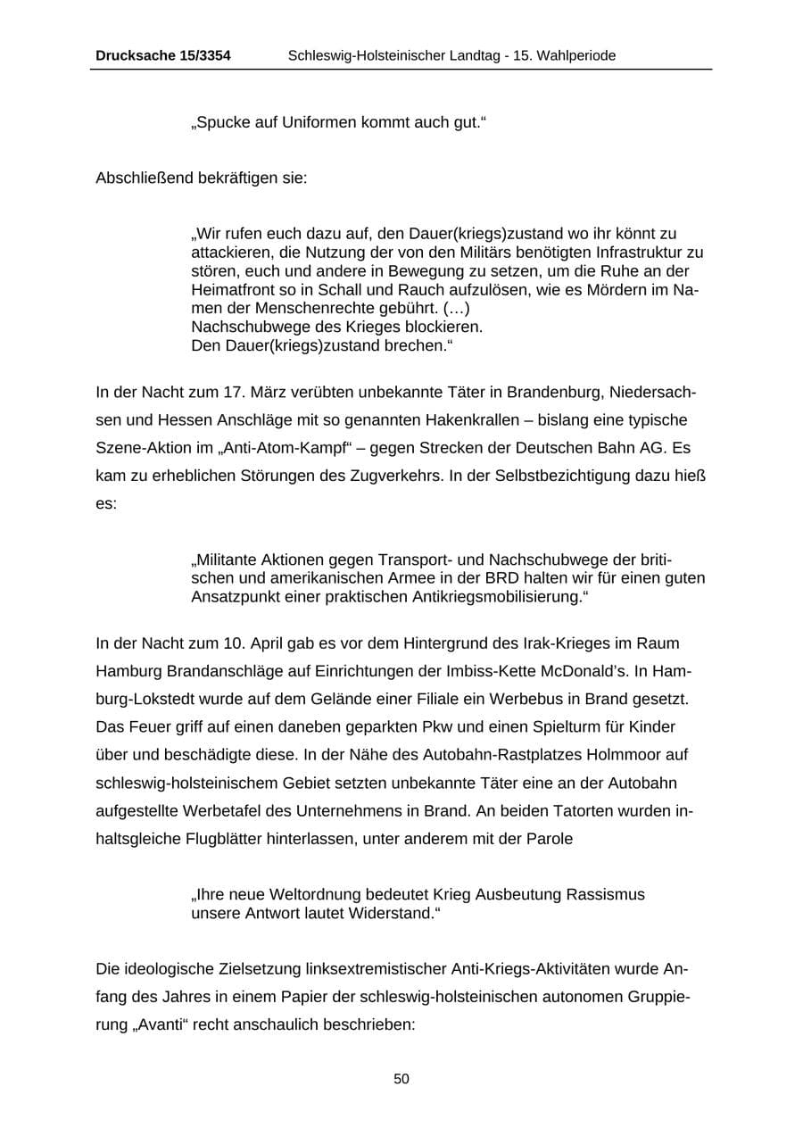 Seite 50 des Verfassungsschutzbericht 2003 Schleswig-Holstein