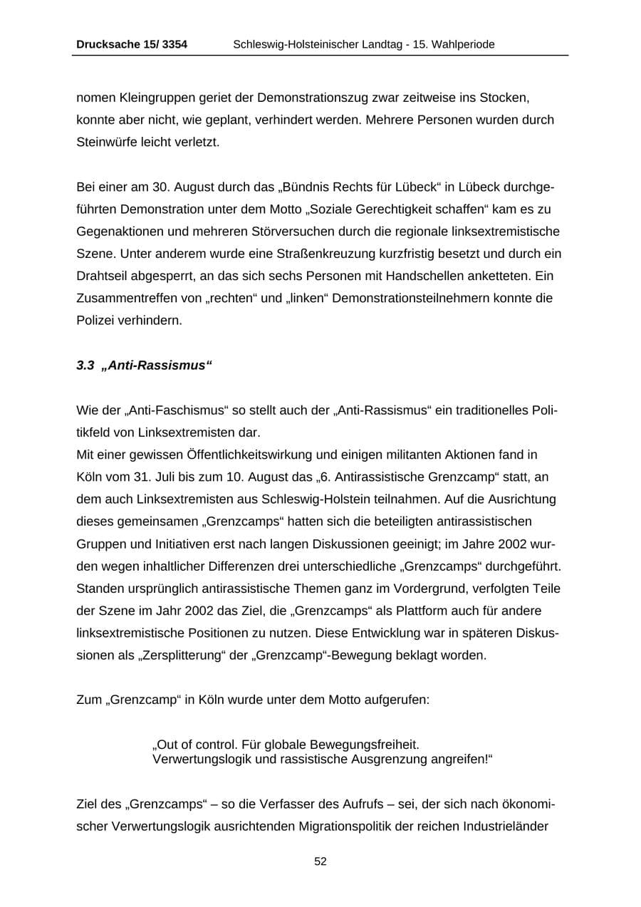 Seite 52 des Verfassungsschutzbericht 2003 Schleswig-Holstein