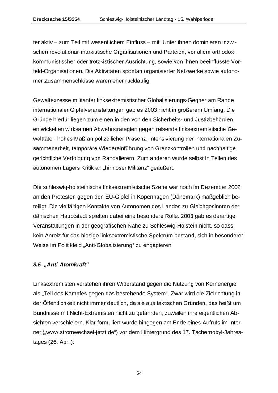 Seite 54 des Verfassungsschutzbericht 2003 Schleswig-Holstein