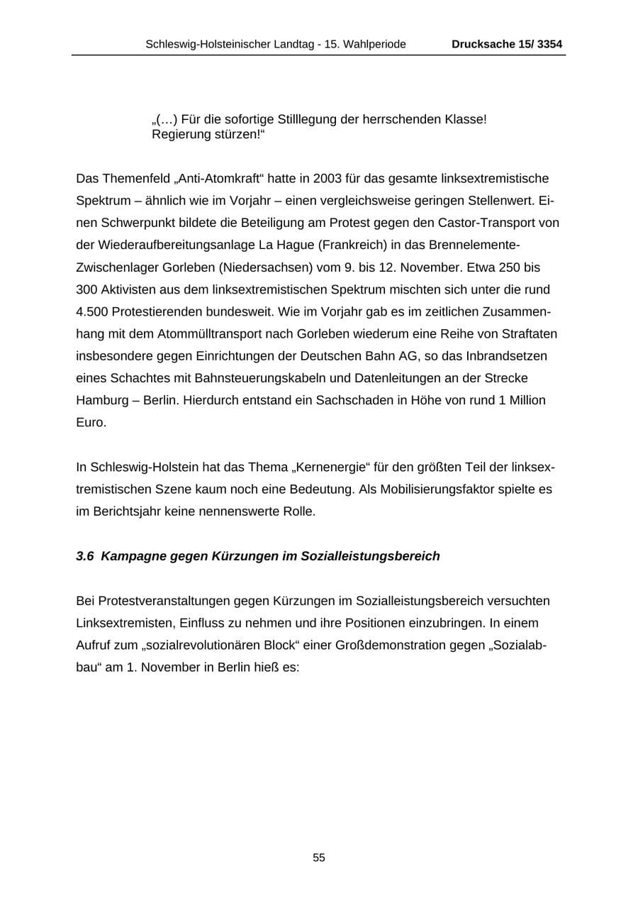 Seite 55 des Verfassungsschutzbericht 2003 Schleswig-Holstein