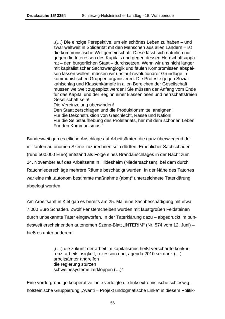 Seite 56 des Verfassungsschutzbericht 2003 Schleswig-Holstein