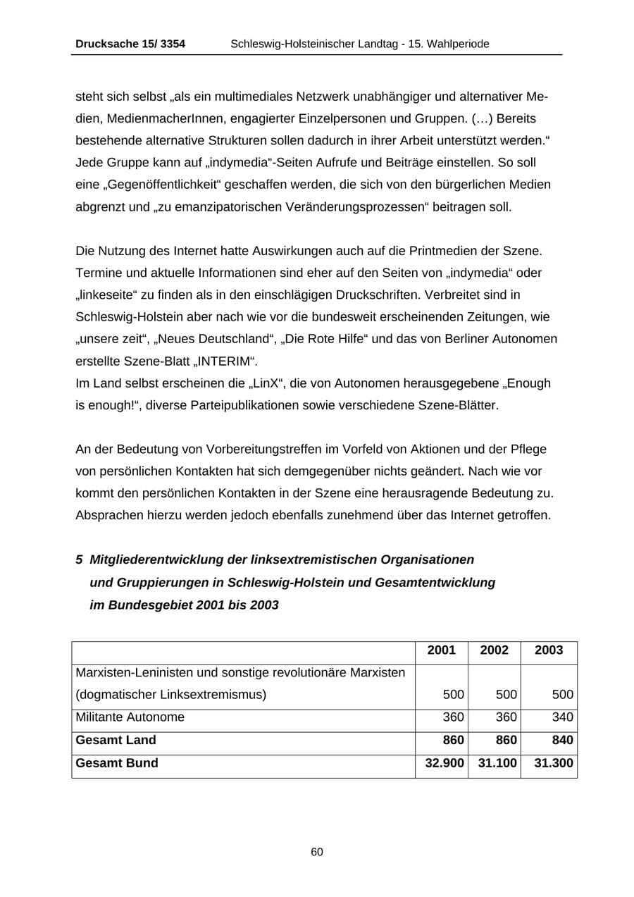 Seite 60 des Verfassungsschutzbericht 2003 Schleswig-Holstein