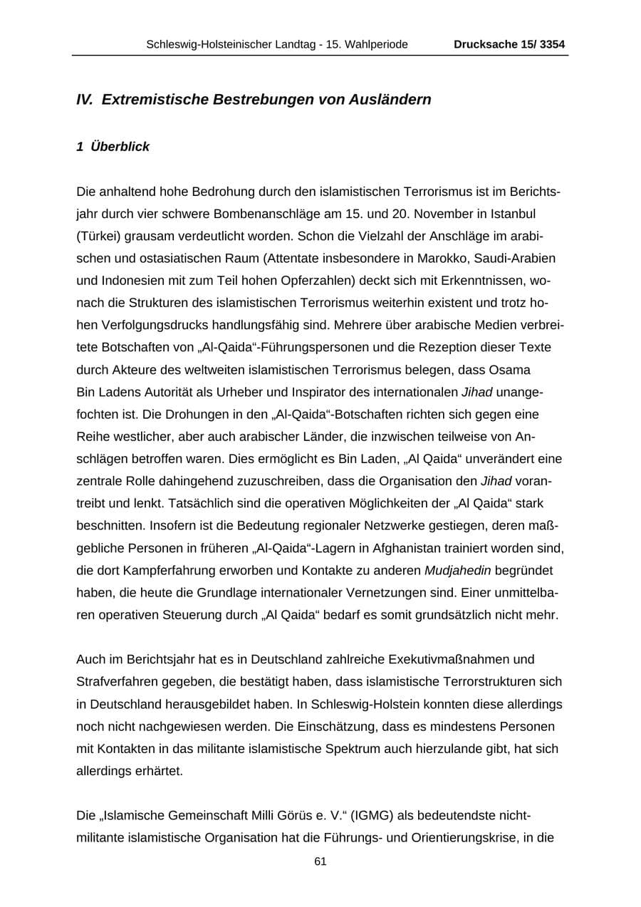 Seite 61 des Verfassungsschutzbericht 2003 Schleswig-Holstein