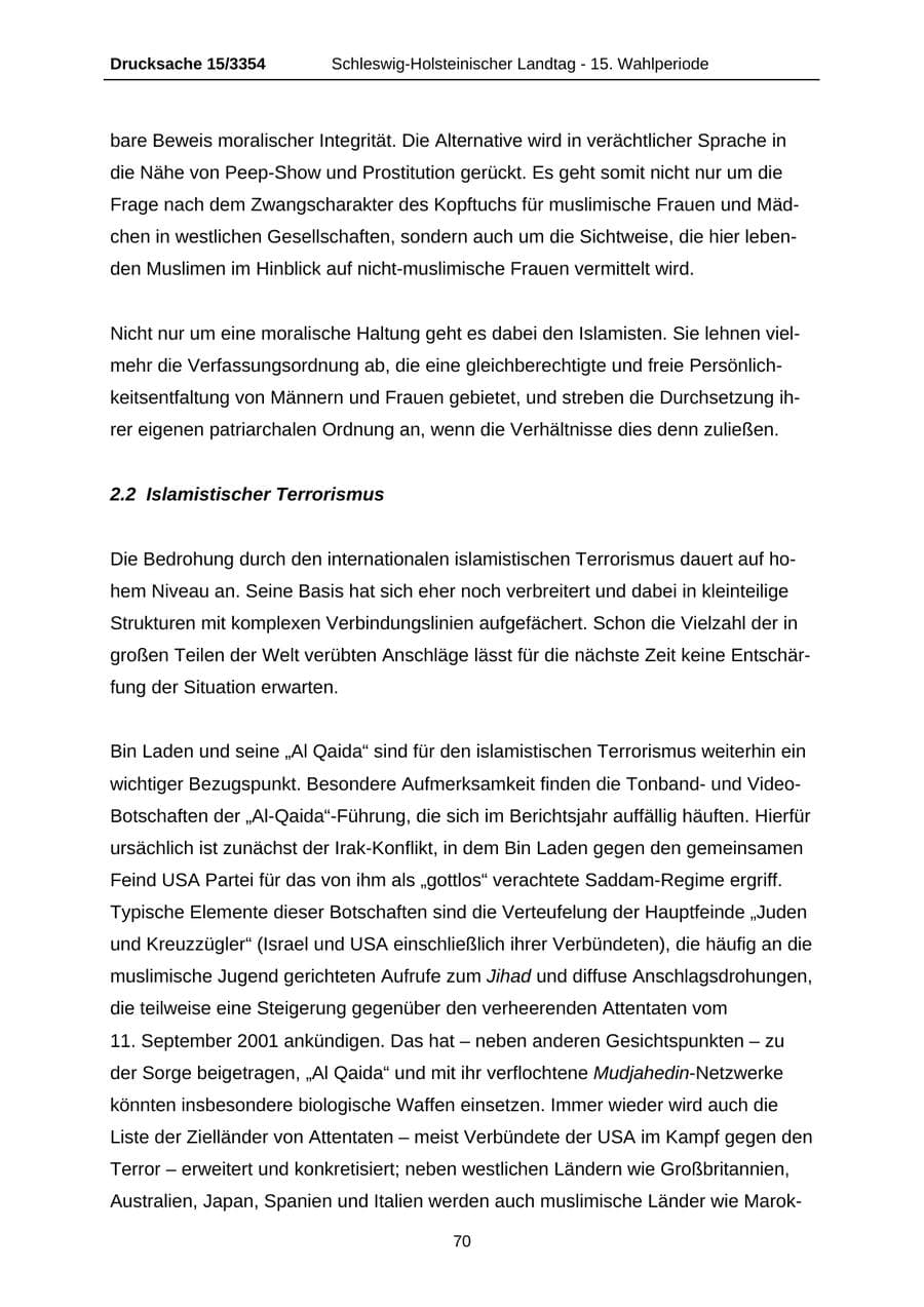 Seite 70 des Verfassungsschutzbericht 2003 Schleswig-Holstein