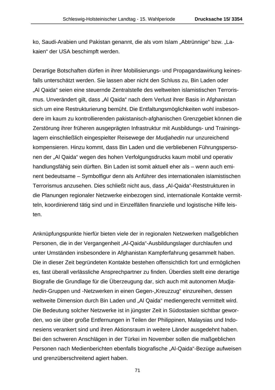 Seite 71 des Verfassungsschutzbericht 2003 Schleswig-Holstein