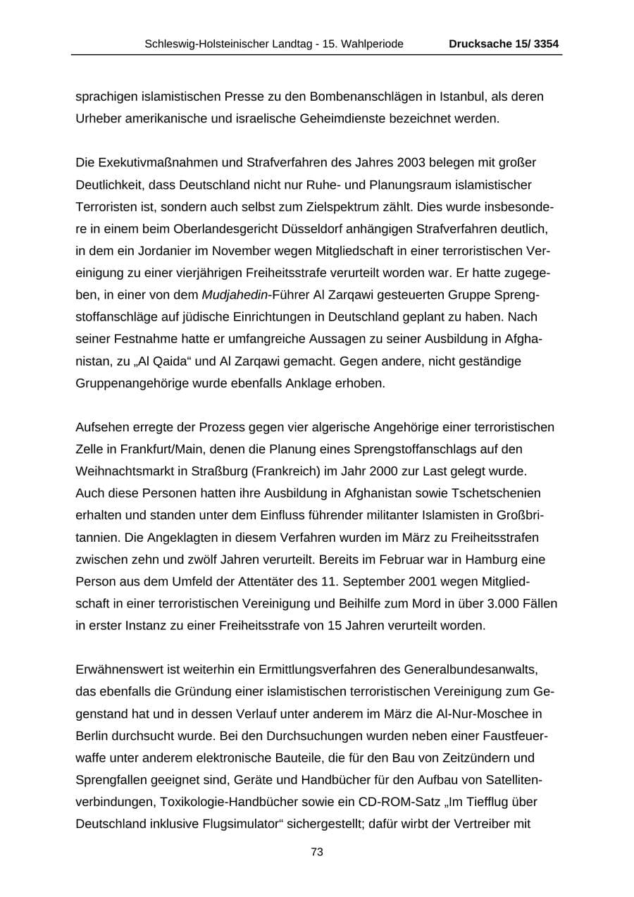 Seite 73 des Verfassungsschutzbericht 2003 Schleswig-Holstein