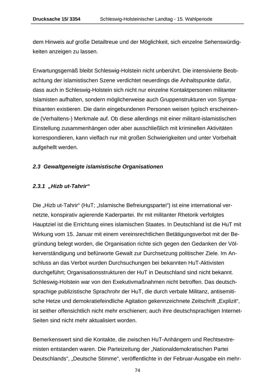 Seite 74 des Verfassungsschutzbericht 2003 Schleswig-Holstein
