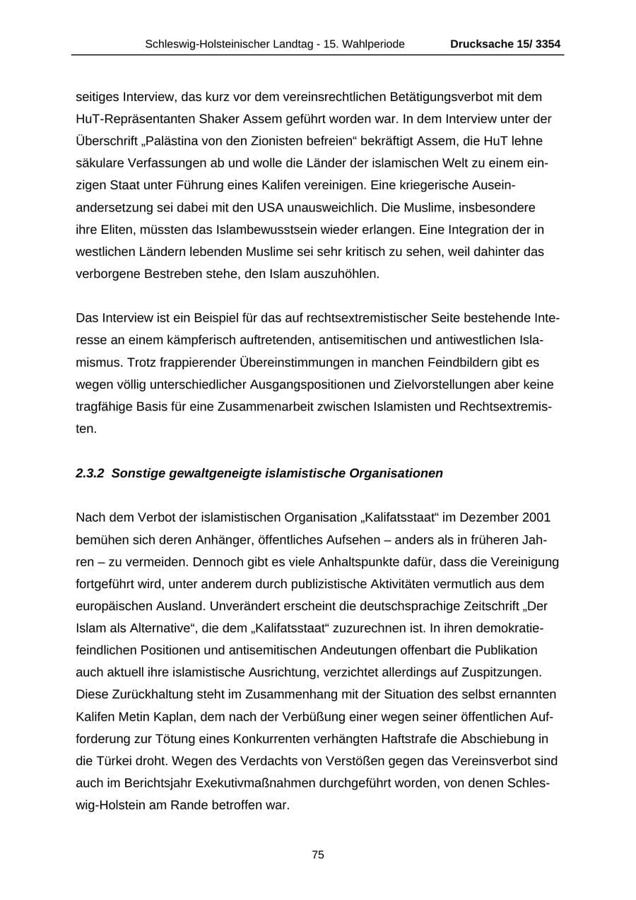 Seite 75 des Verfassungsschutzbericht 2003 Schleswig-Holstein