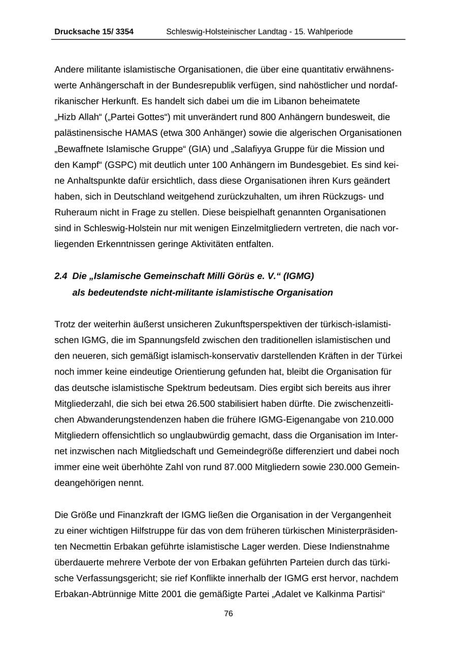 Seite 76 des Verfassungsschutzbericht 2003 Schleswig-Holstein
