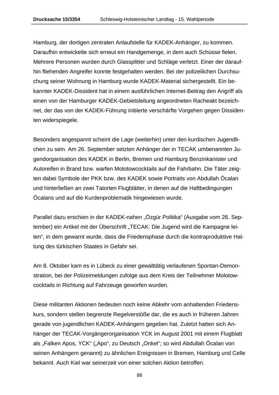 Seite 86 des Verfassungsschutzbericht 2003 Schleswig-Holstein