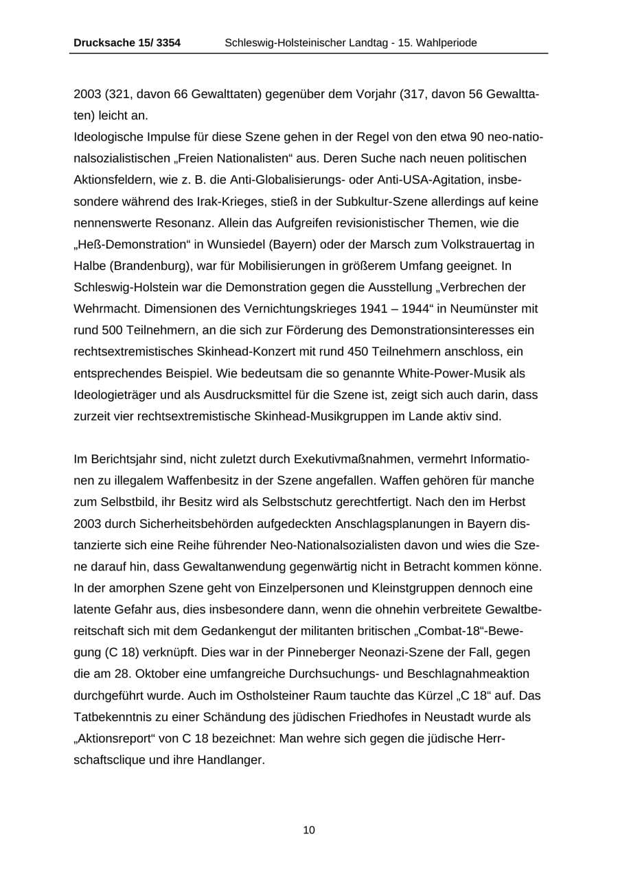 Seite 10 des Verfassungsschutzbericht 2003 Schleswig-Holstein