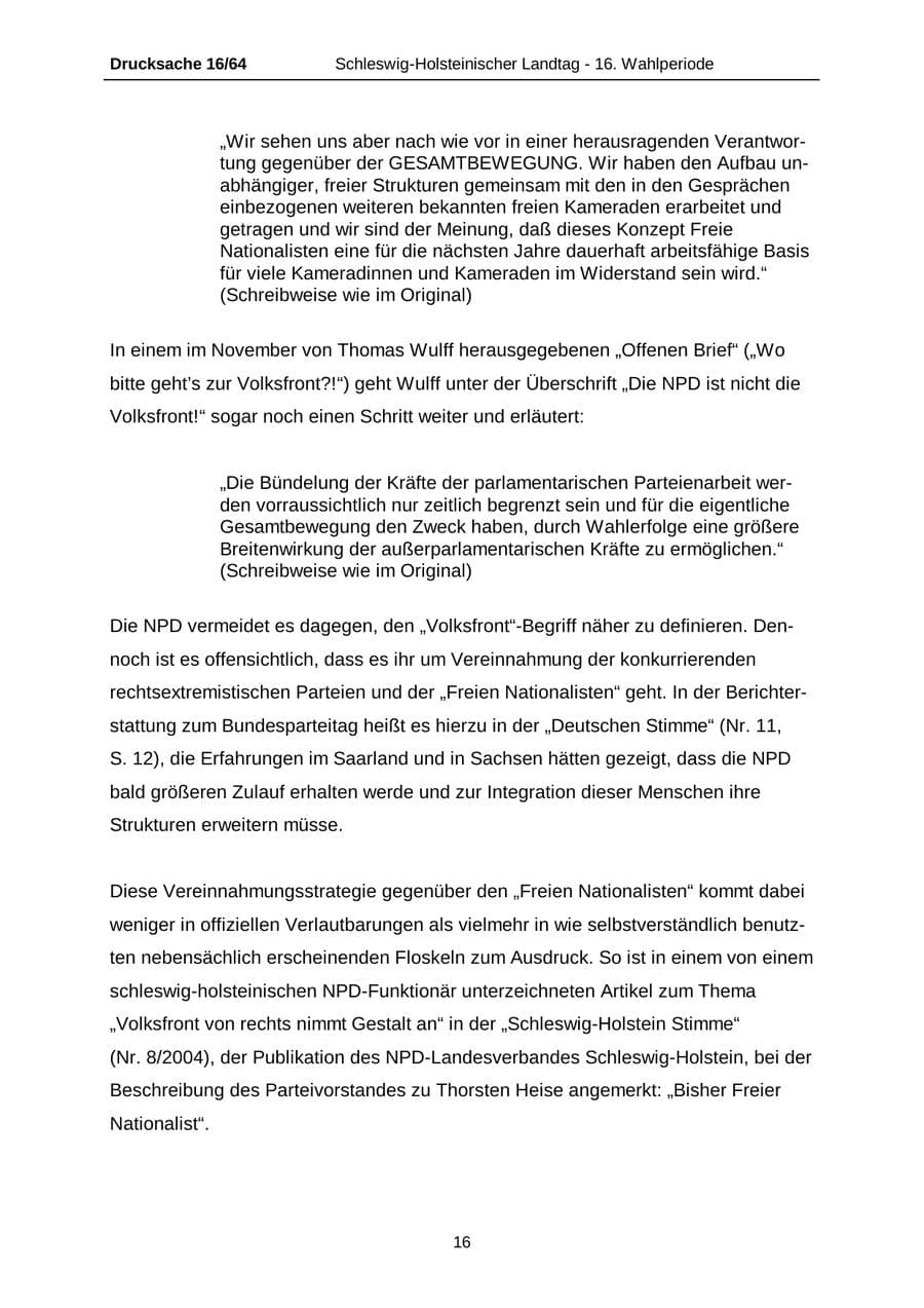 Seite 16 des Verfassungsschutzbericht 2004 Schleswig-Holstein