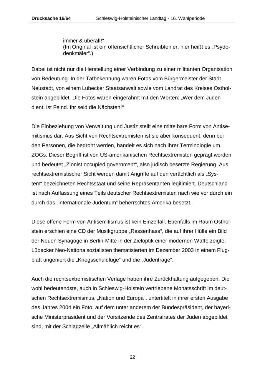 Seite 22 des Verfassungsschutzbericht 2004 Schleswig-Holstein