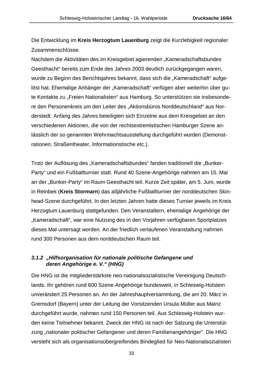 Seite 33 des Verfassungsschutzbericht 2004 Schleswig-Holstein