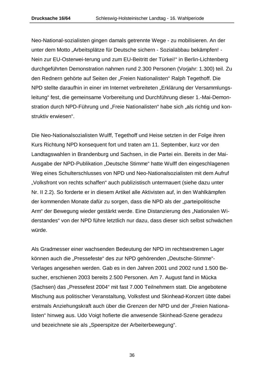 Seite 36 des Verfassungsschutzbericht 2004 Schleswig-Holstein
