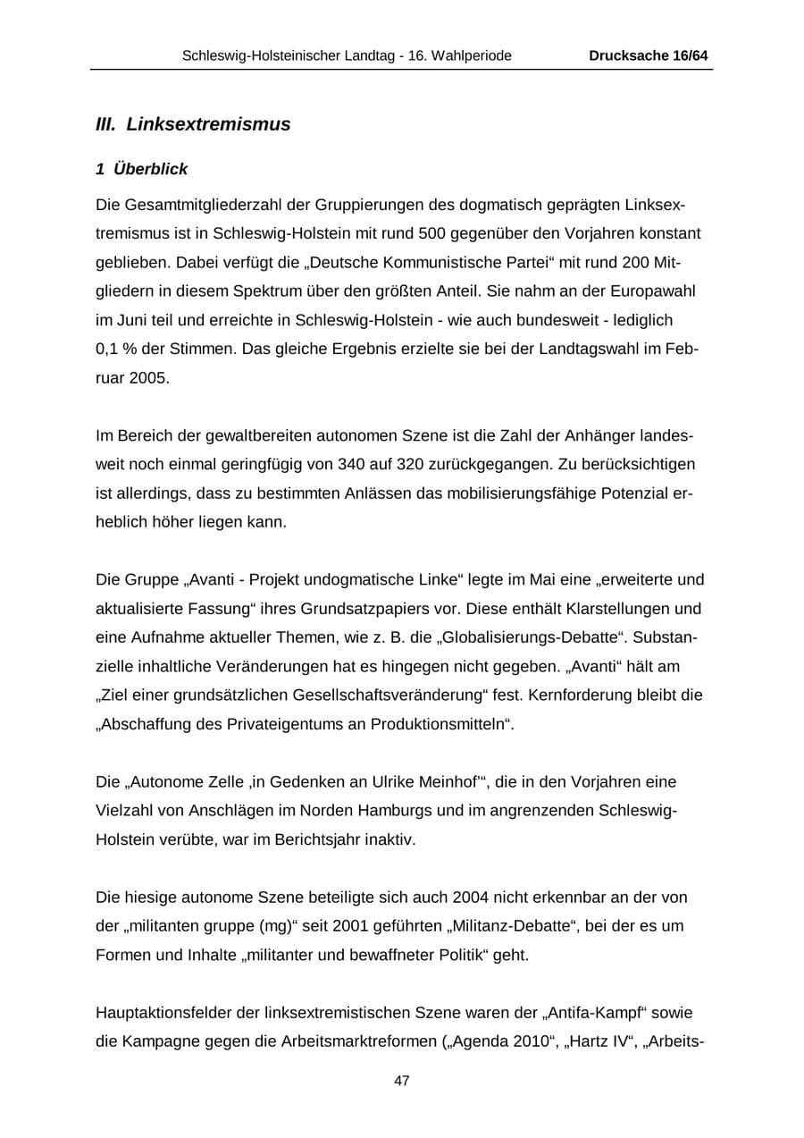 Seite 47 des Verfassungsschutzbericht 2004 Schleswig-Holstein