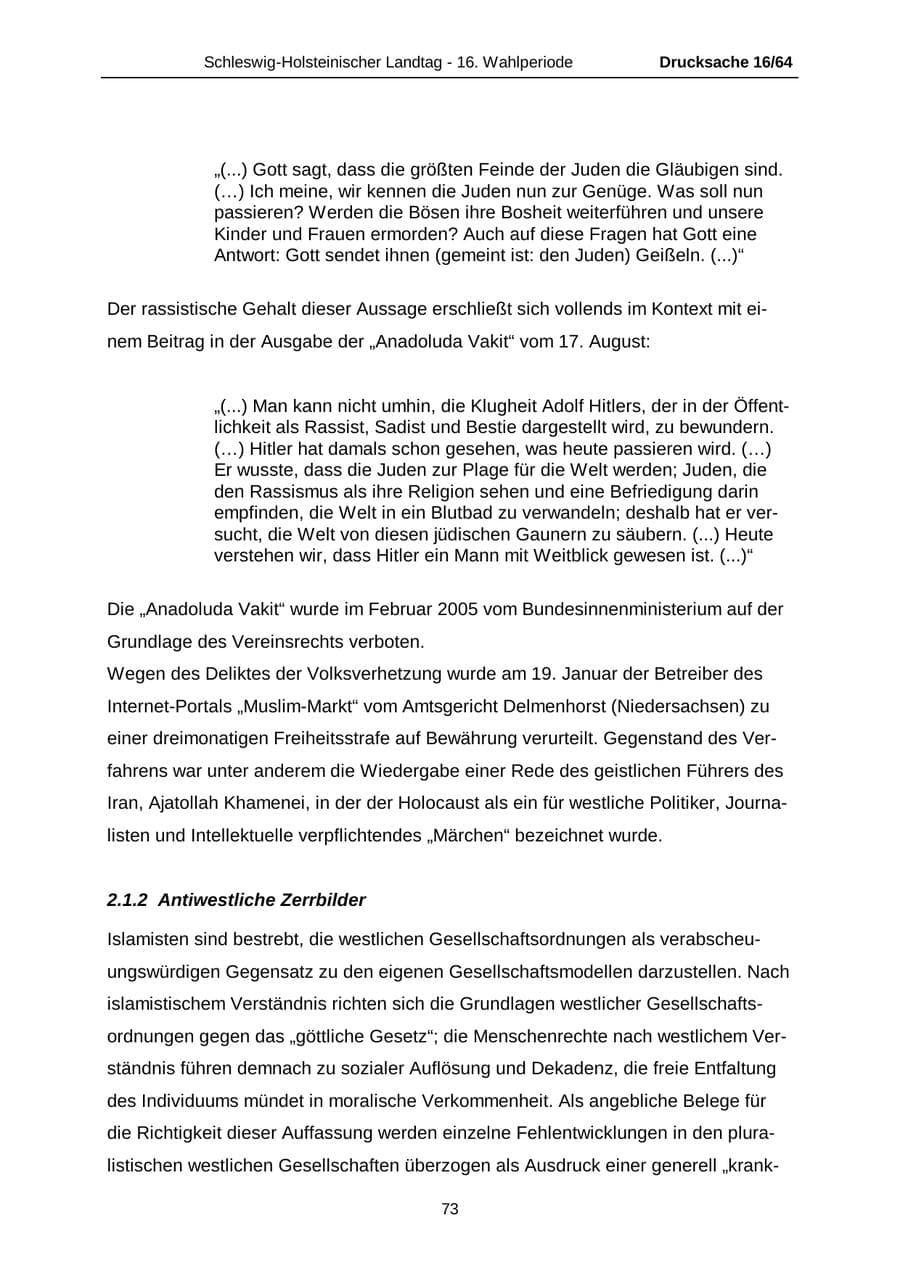 Seite 73 des Verfassungsschutzbericht 2004 Schleswig-Holstein