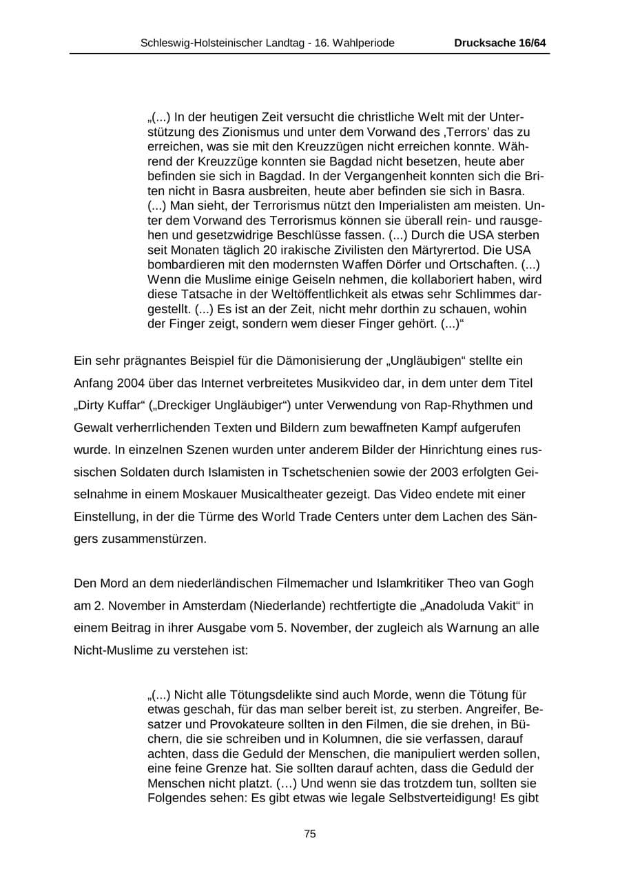 Seite 75 des Verfassungsschutzbericht 2004 Schleswig-Holstein