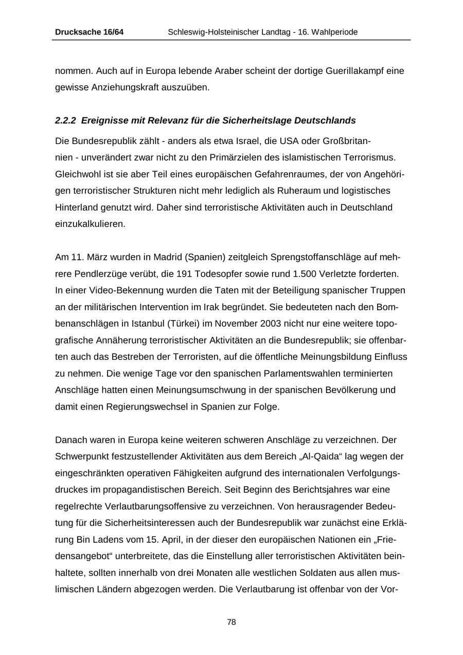 Seite 78 des Verfassungsschutzbericht 2004 Schleswig-Holstein