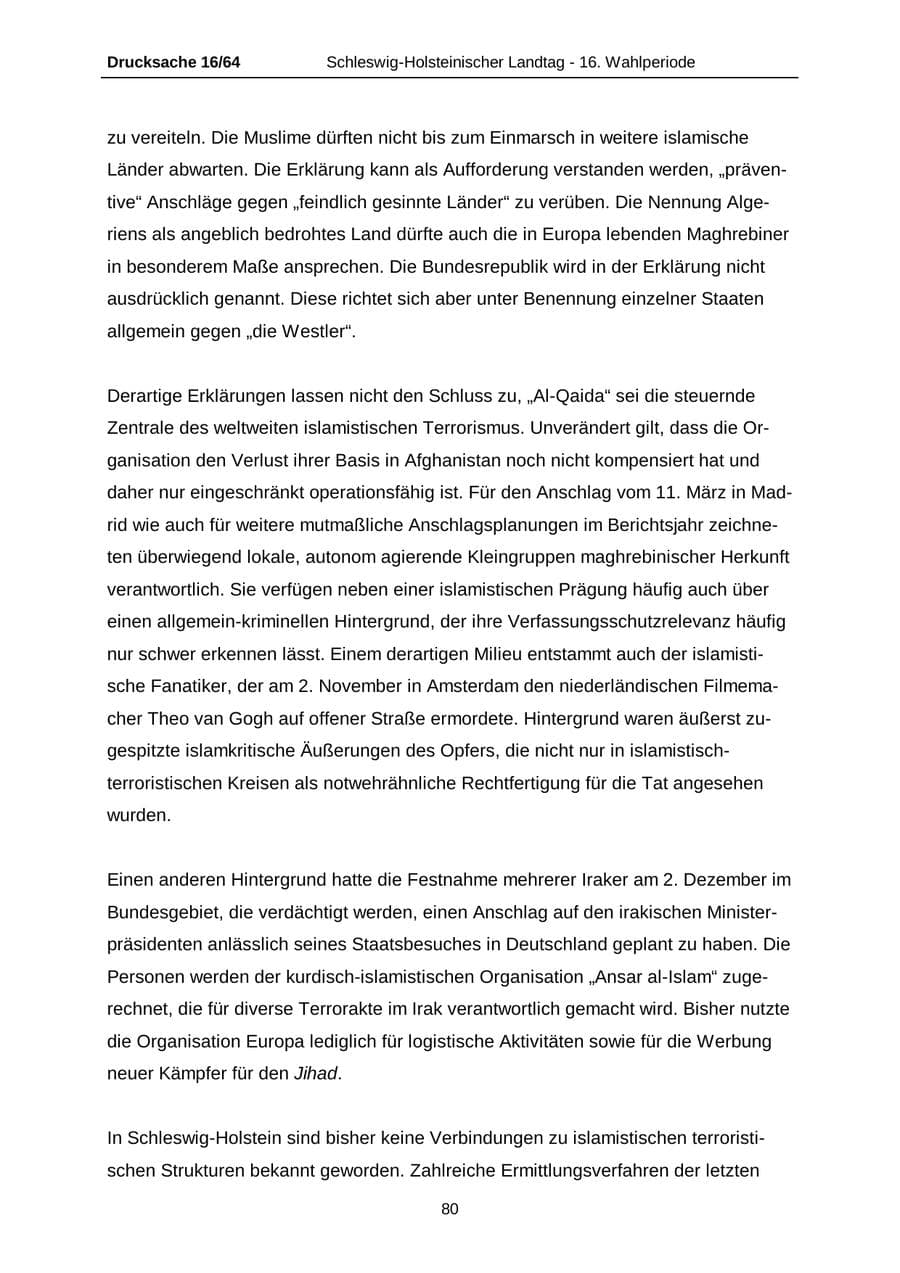 Seite 80 des Verfassungsschutzbericht 2004 Schleswig-Holstein