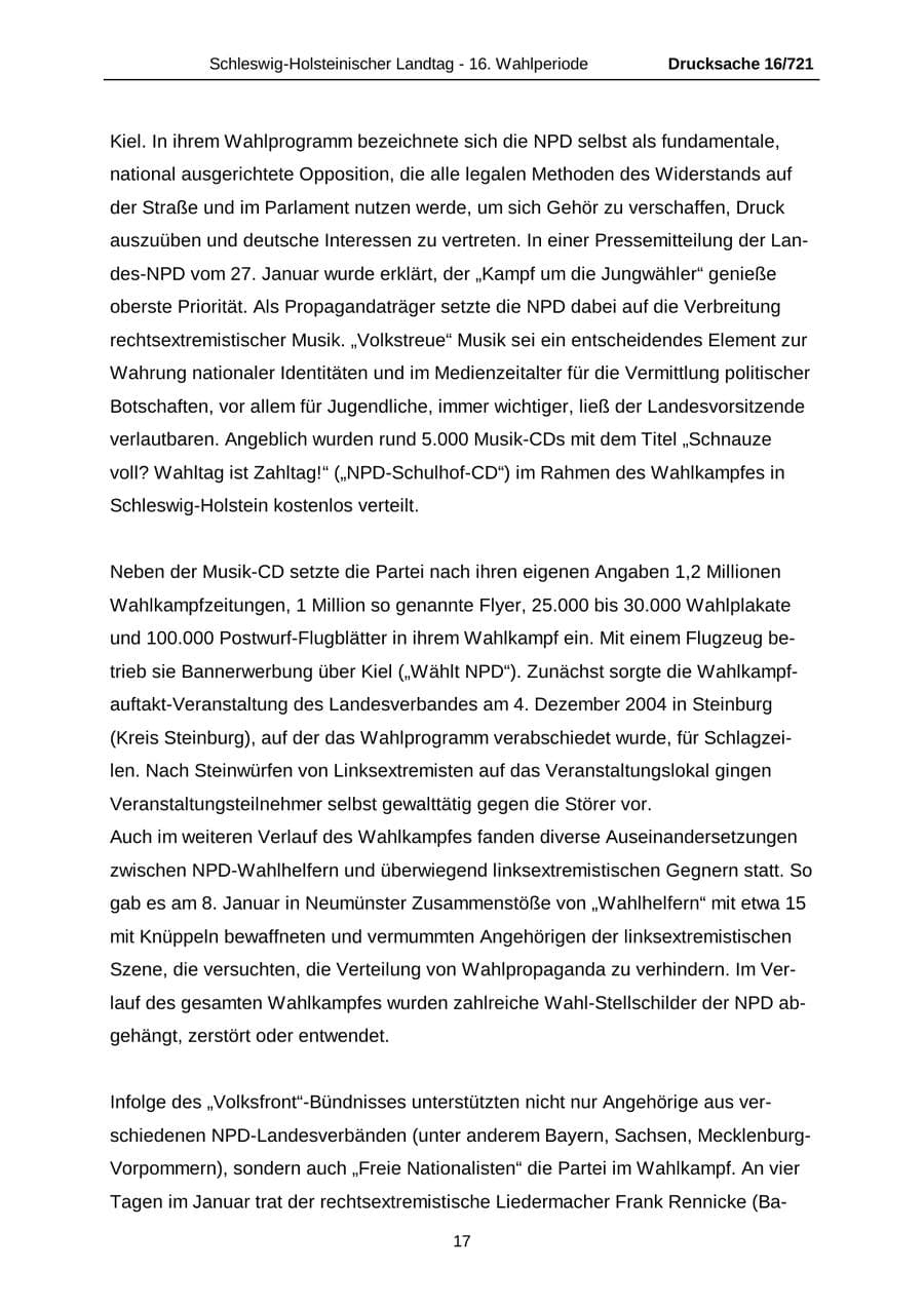 Seite 17 des Verfassungsschutzbericht 2005 Schleswig-Holstein