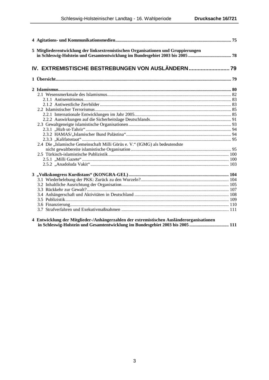 Seite 3 des Verfassungsschutzbericht 2005 Schleswig-Holstein