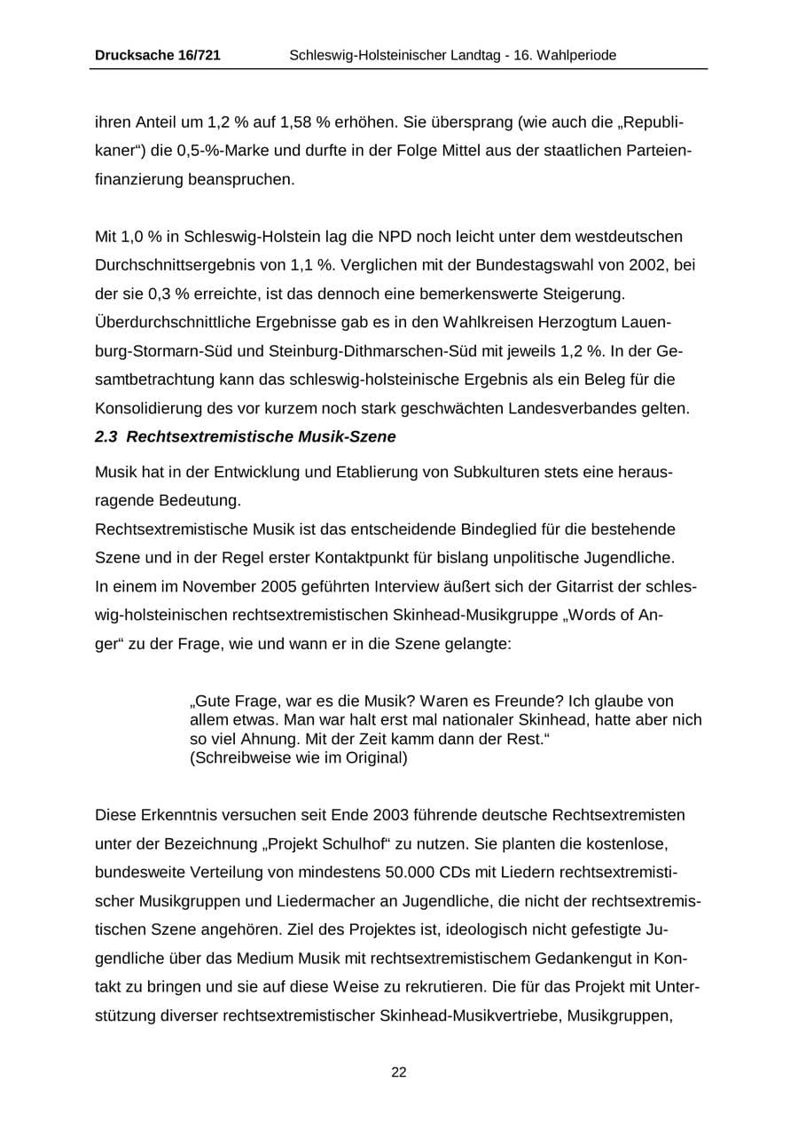 Seite 22 des Verfassungsschutzbericht 2005 Schleswig-Holstein