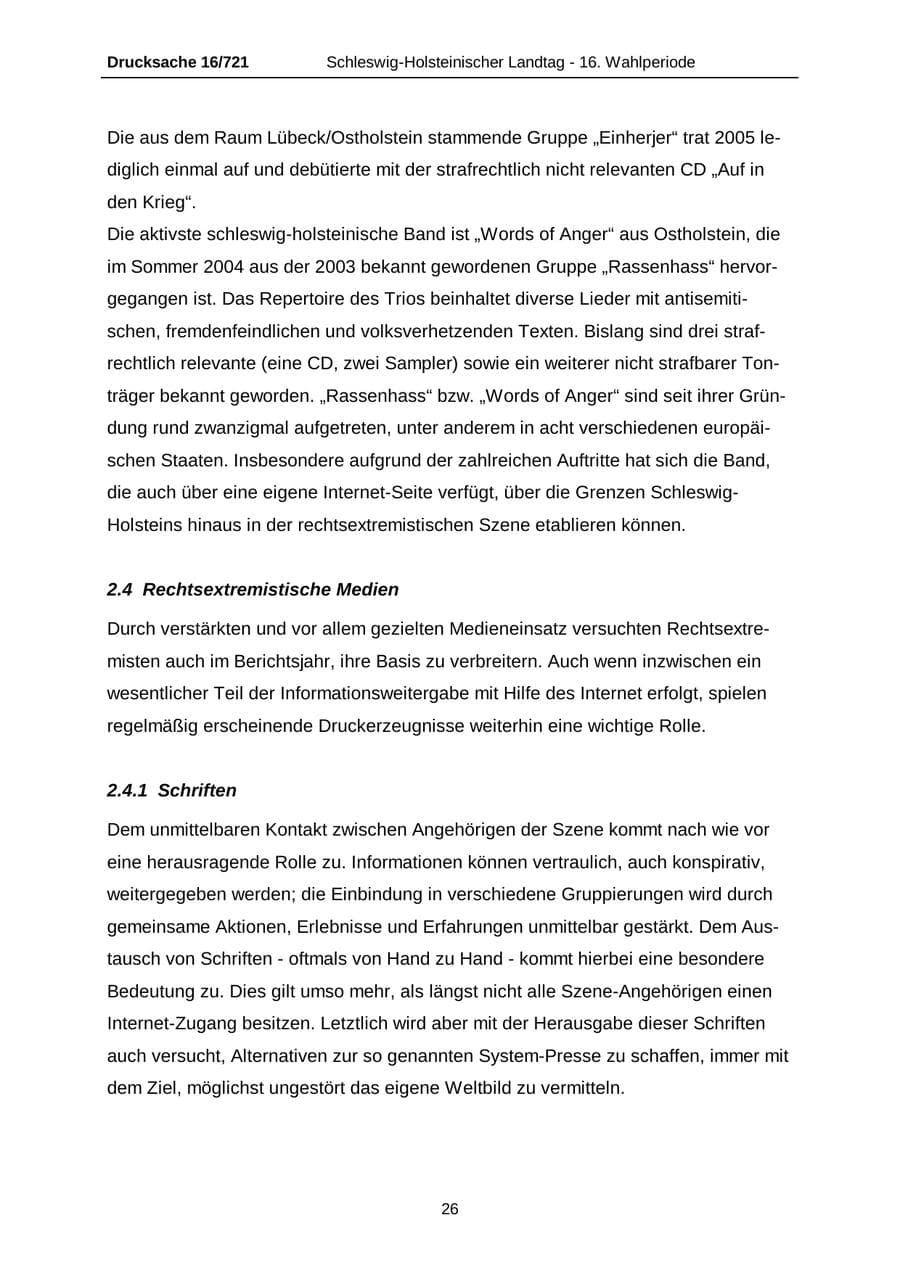 Seite 26 des Verfassungsschutzbericht 2005 Schleswig-Holstein