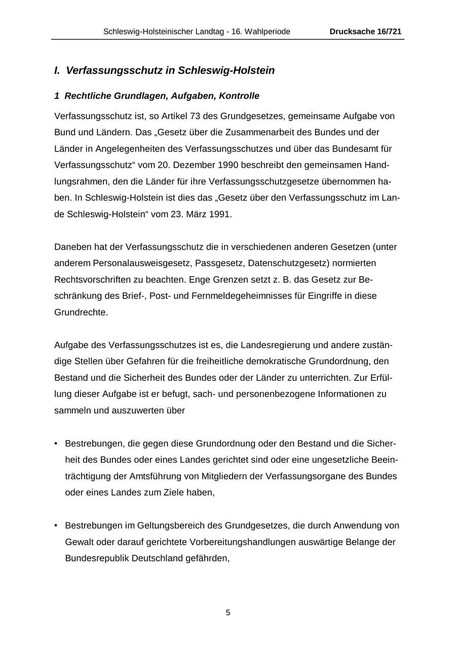 Seite 5 des Verfassungsschutzbericht 2005 Schleswig-Holstein