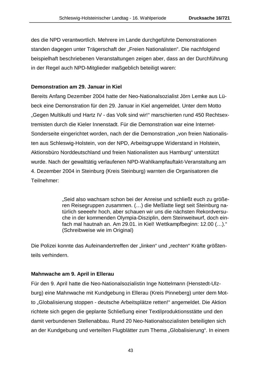 Seite 43 des Verfassungsschutzbericht 2005 Schleswig-Holstein