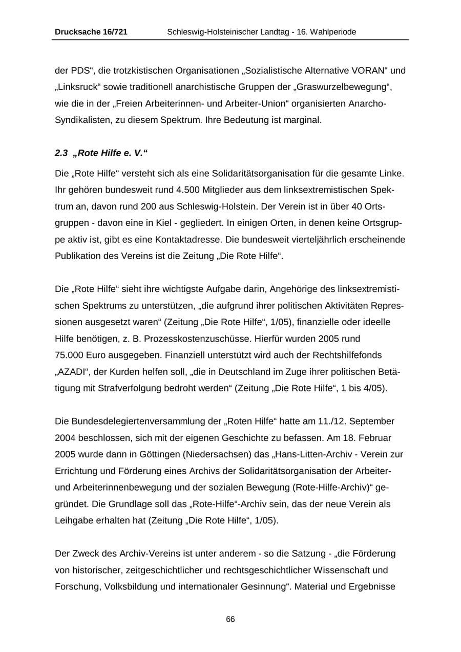 Seite 66 des Verfassungsschutzbericht 2005 Schleswig-Holstein