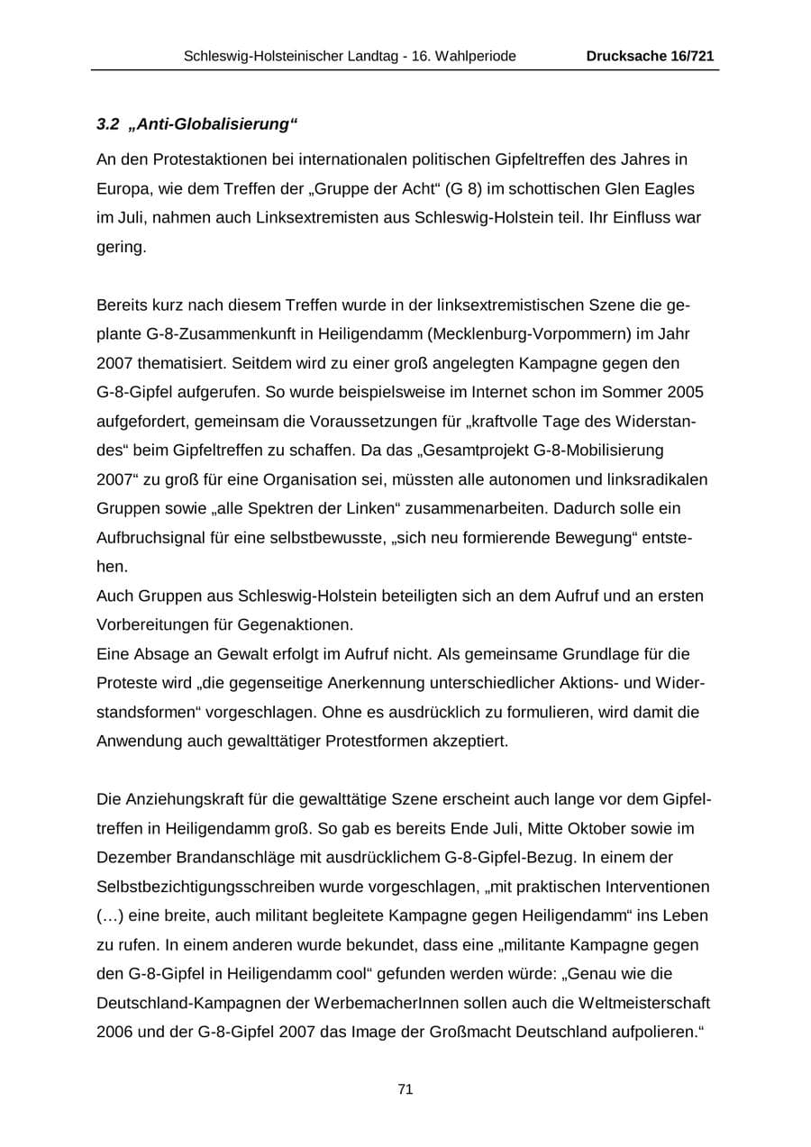 Seite 71 des Verfassungsschutzbericht 2005 Schleswig-Holstein