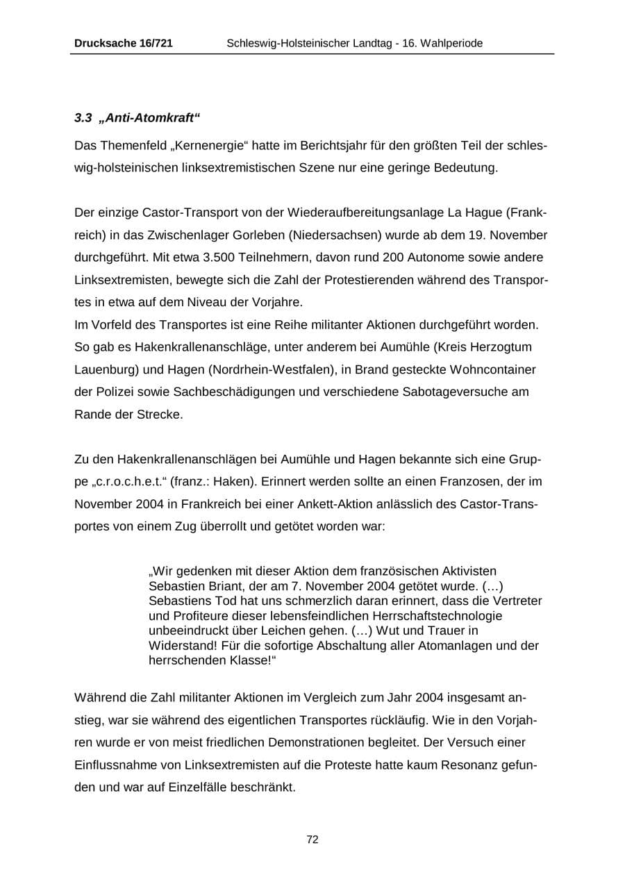 Seite 72 des Verfassungsschutzbericht 2005 Schleswig-Holstein