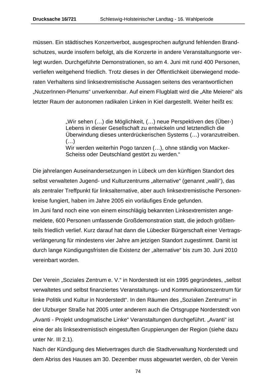 Seite 74 des Verfassungsschutzbericht 2005 Schleswig-Holstein