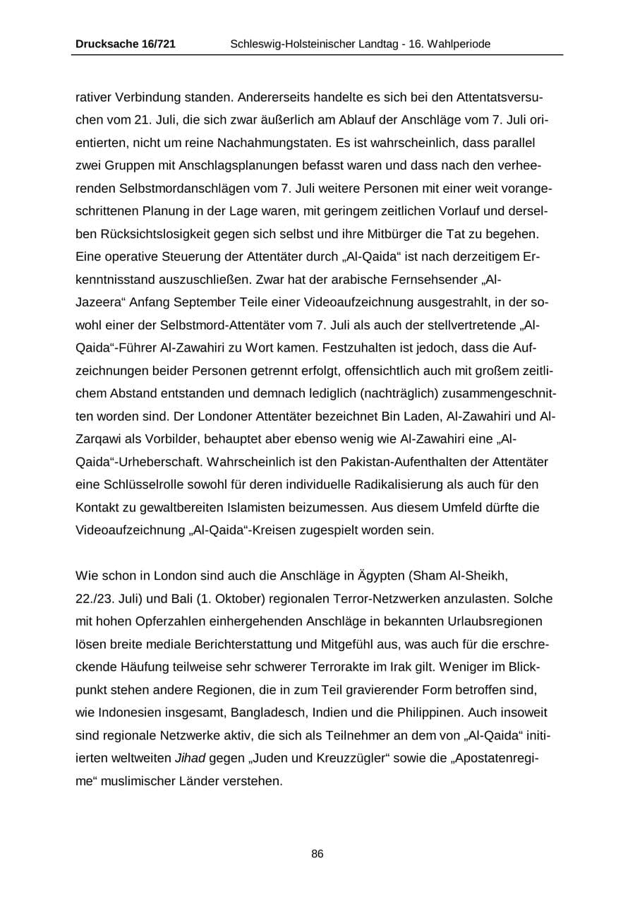 Seite 86 des Verfassungsschutzbericht 2005 Schleswig-Holstein