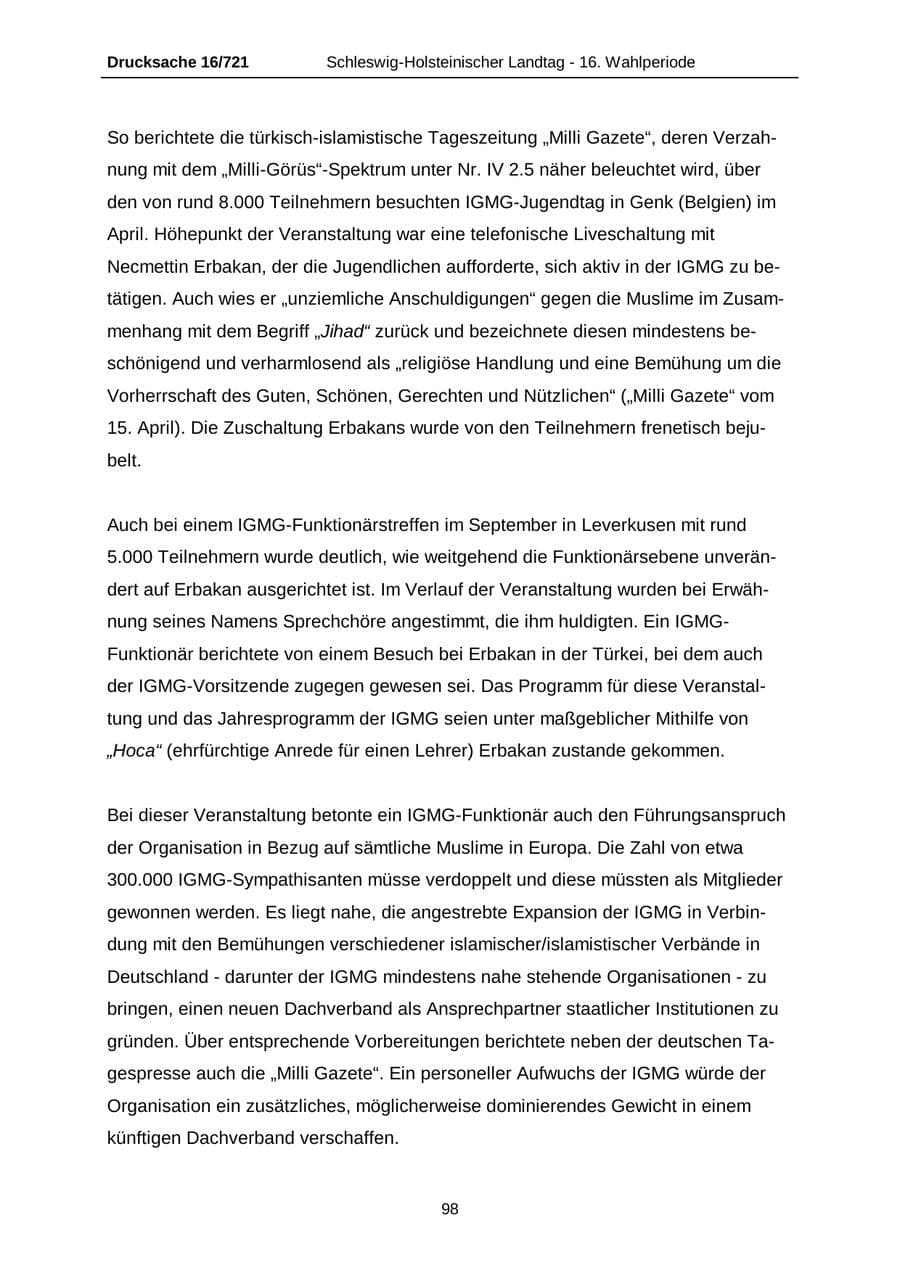Seite 98 des Verfassungsschutzbericht 2005 Schleswig-Holstein