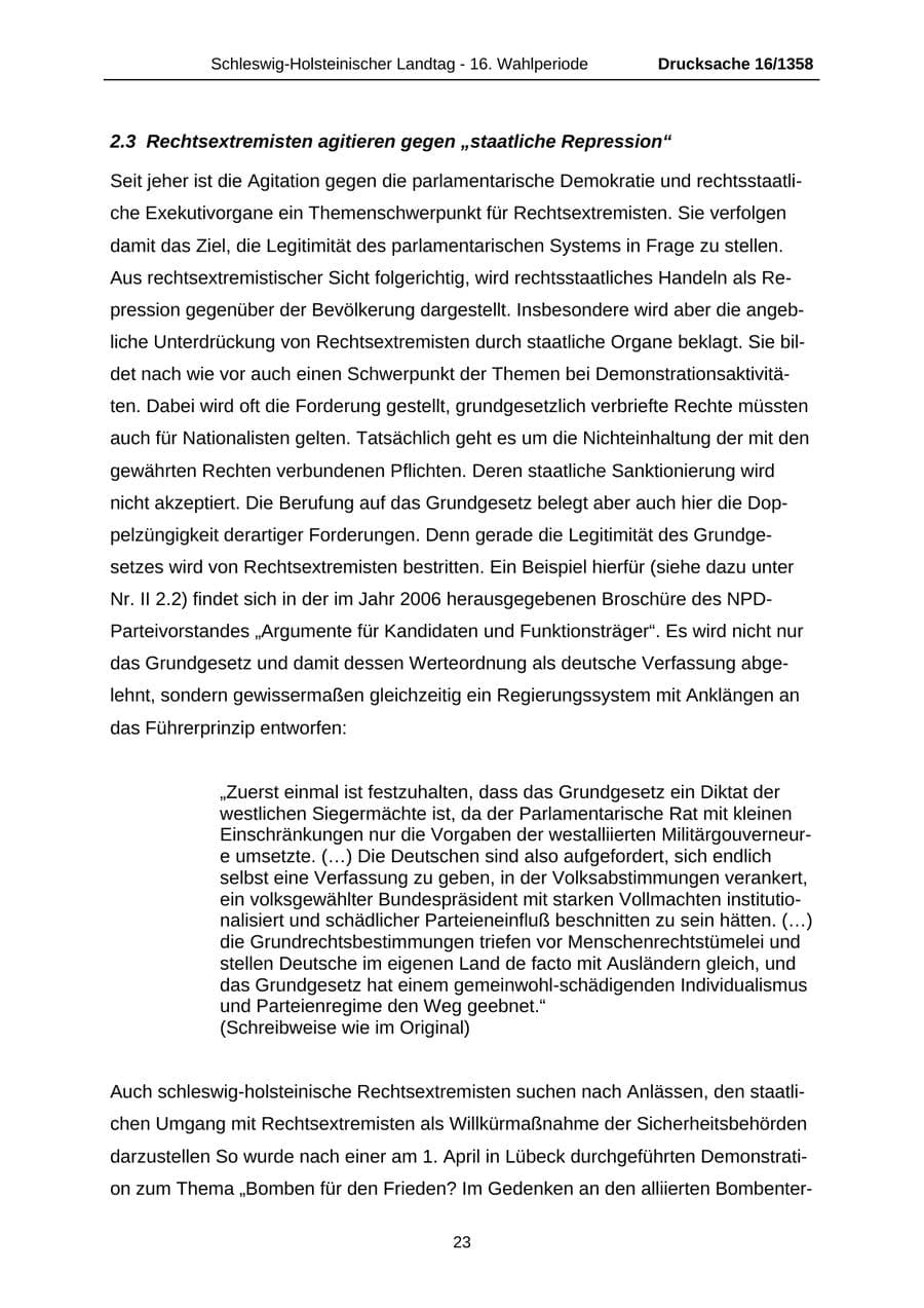 Seite 23 des Verfassungsschutzbericht 2006 Schleswig-Holstein